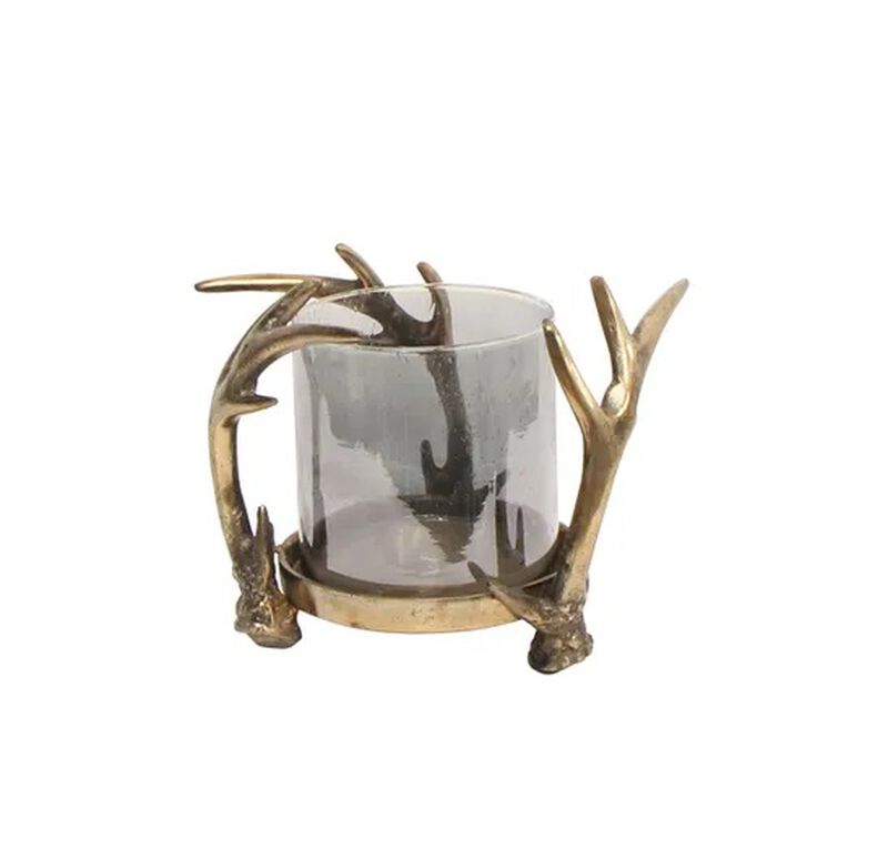 French Country Antler Hurricane 26x26x21cm image number 0